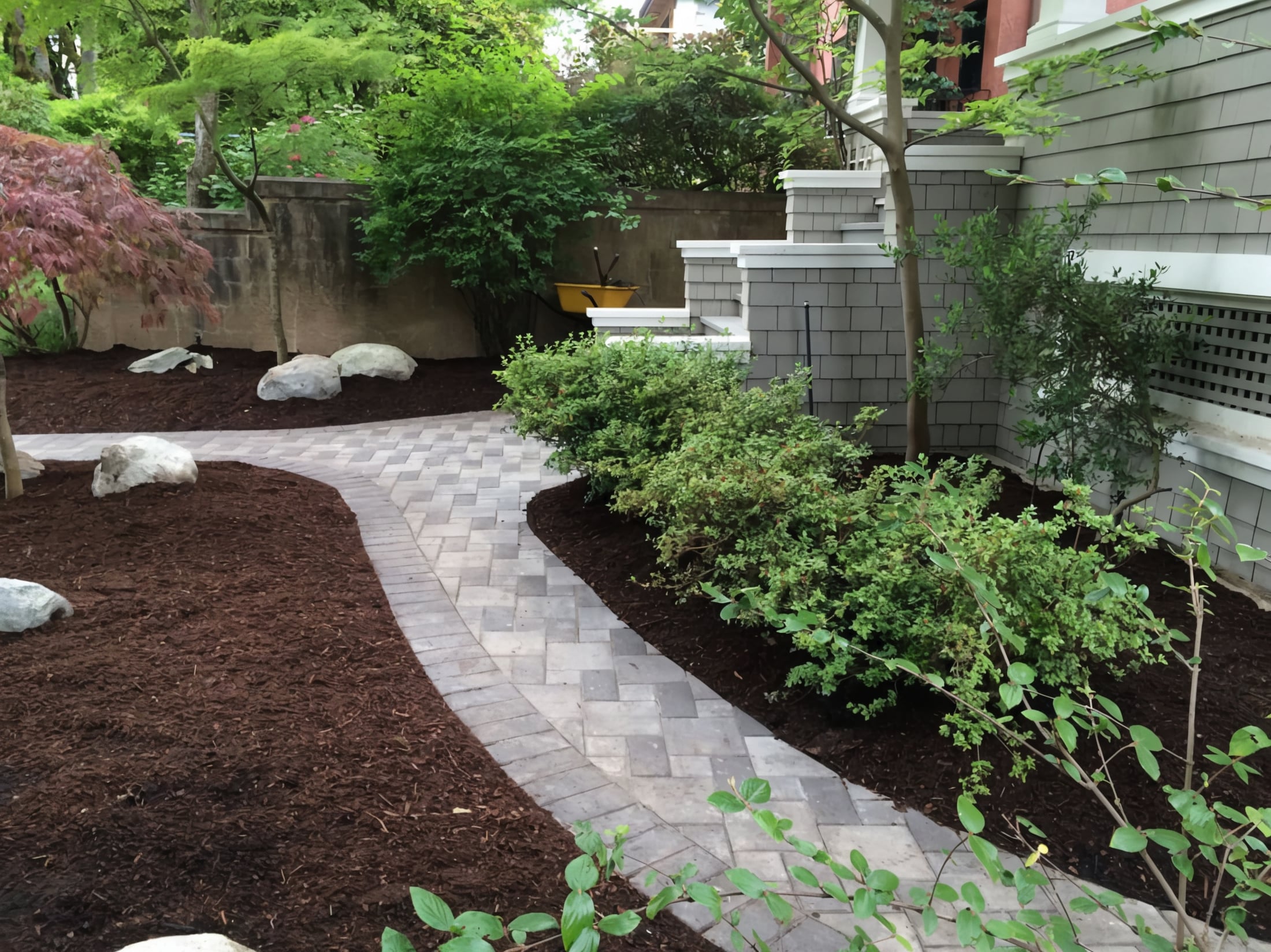 Interlocking pavers, Micro clover, Garden beds and Plants at the West 11th project.