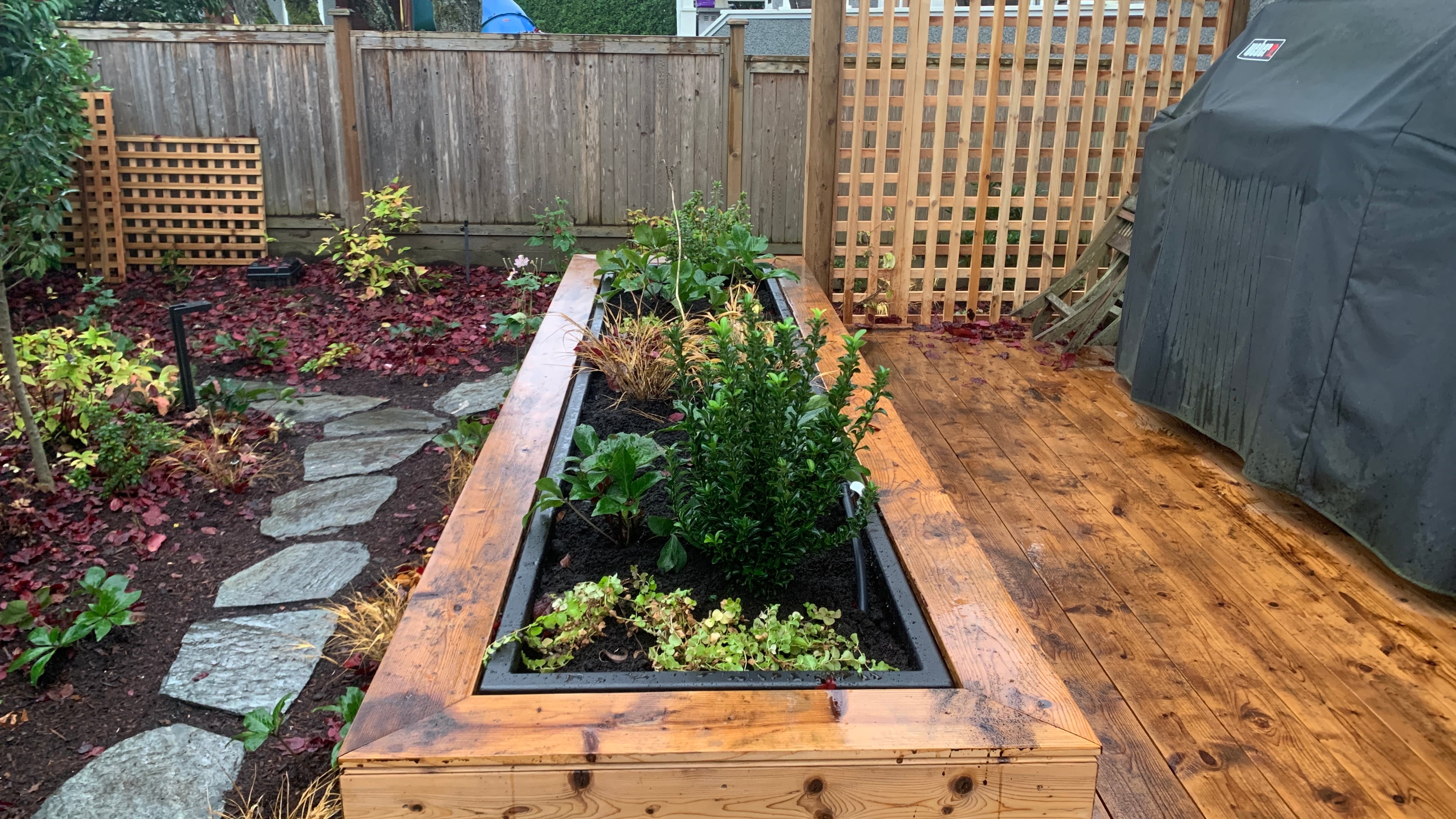 Natural stone pavers, Garden boxes, Hedges and Outdoor Lighting at the West 15th project.