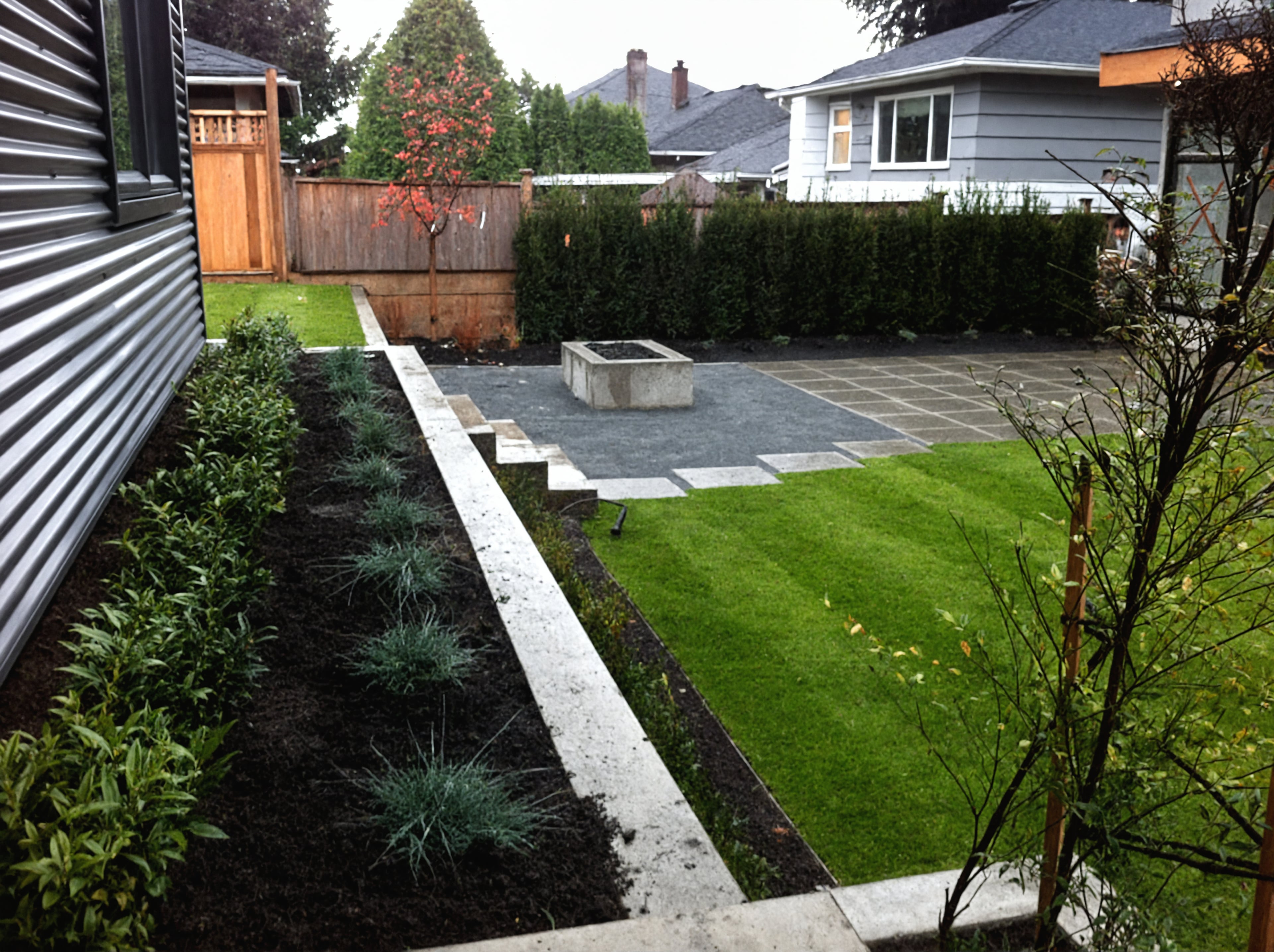 Sod lawn, Concrete slabs, Hedges and Plants at the West 32nd project.